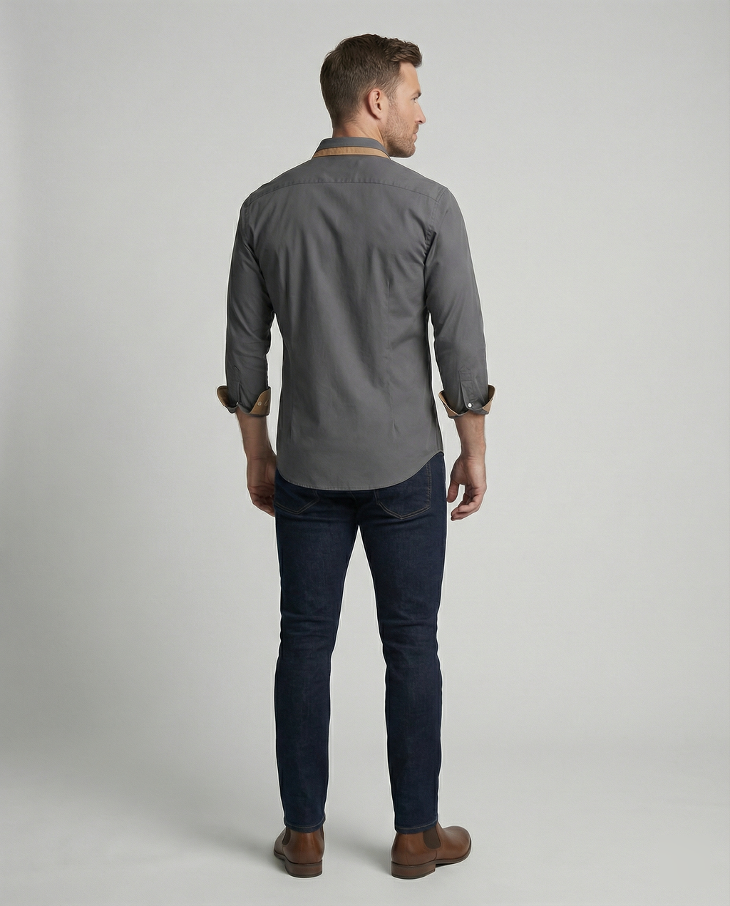 Men's Slim Fit Long Sleeve Button-Down Shirt - Contrast Lining, Trim, and Cuffs
