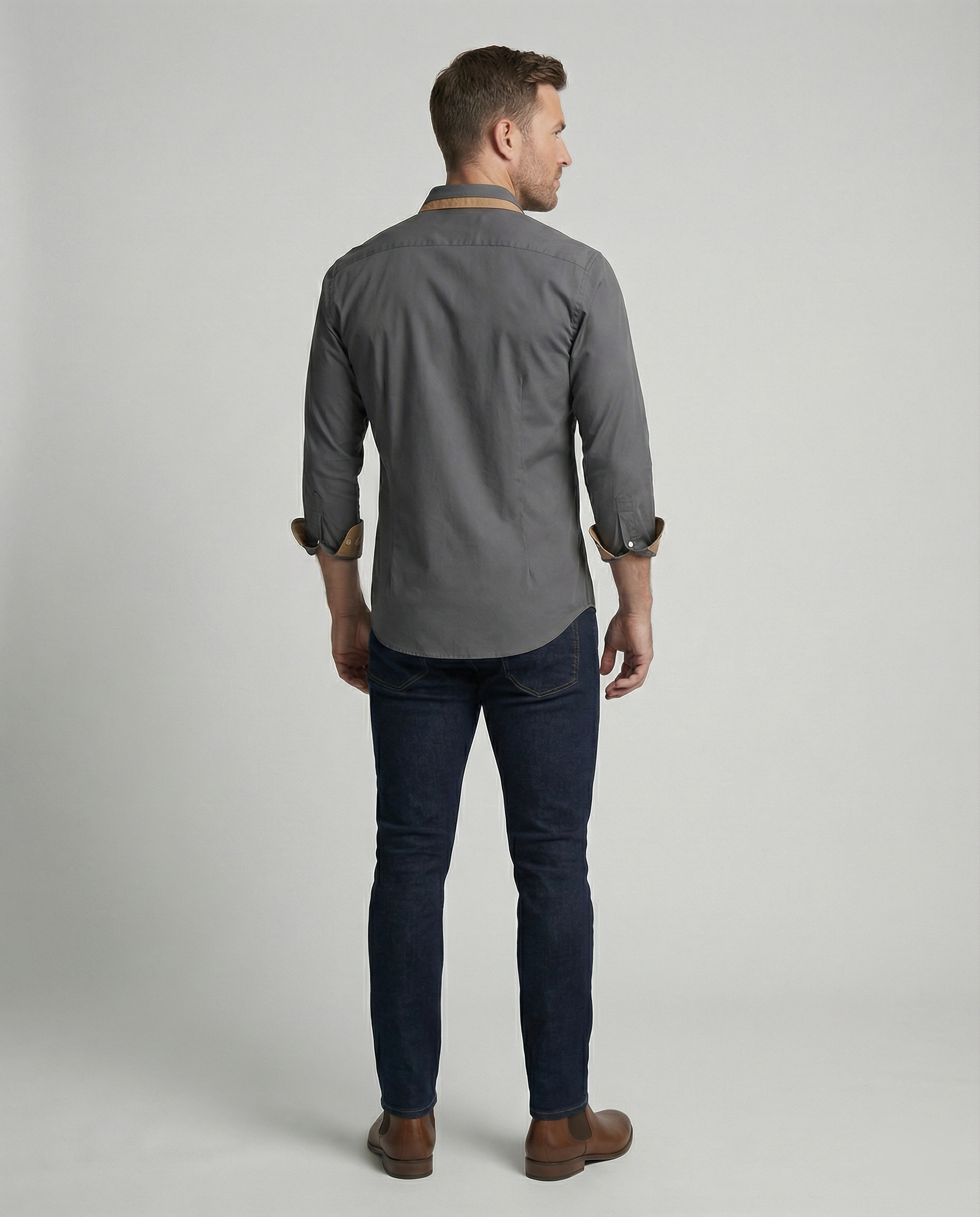 Men's Slim Fit Long Sleeve Button-Down Shirt - Contrast Lining, Trim, and Cuffs