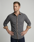 Men's Slim Fit Long Sleeve Button-Down Shirt - Contrast Lining, Trim, and Cuffs