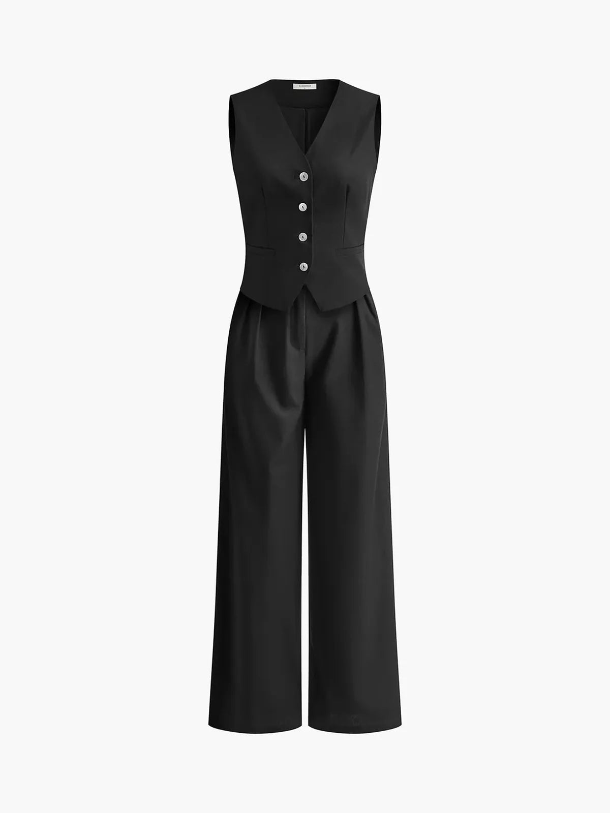 Women’s Two Piece Sleeveless Button Front Vest and Wide Leg Trousers Set