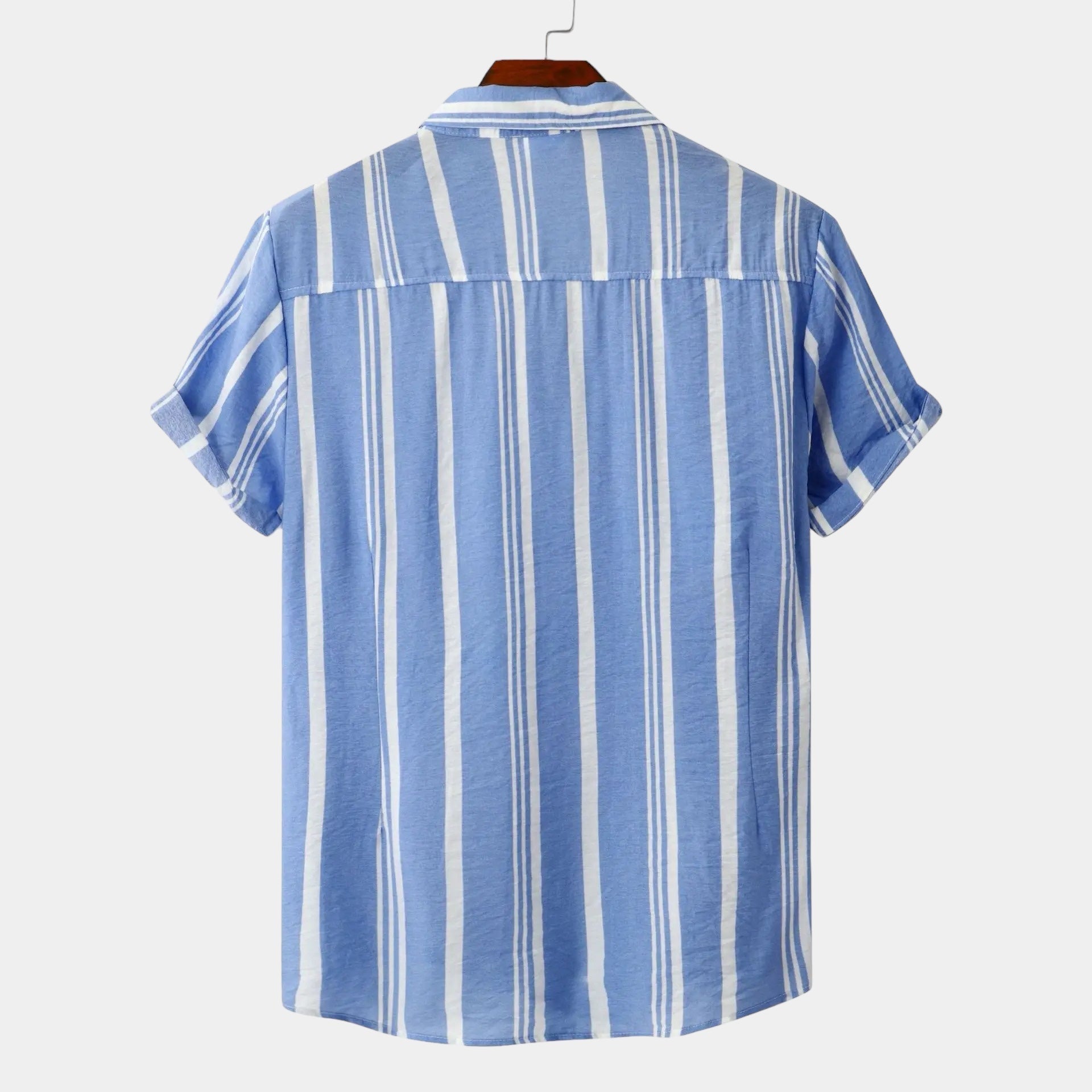 Men’s Vertical Stripe Short Sleeve Button-Up Shirt