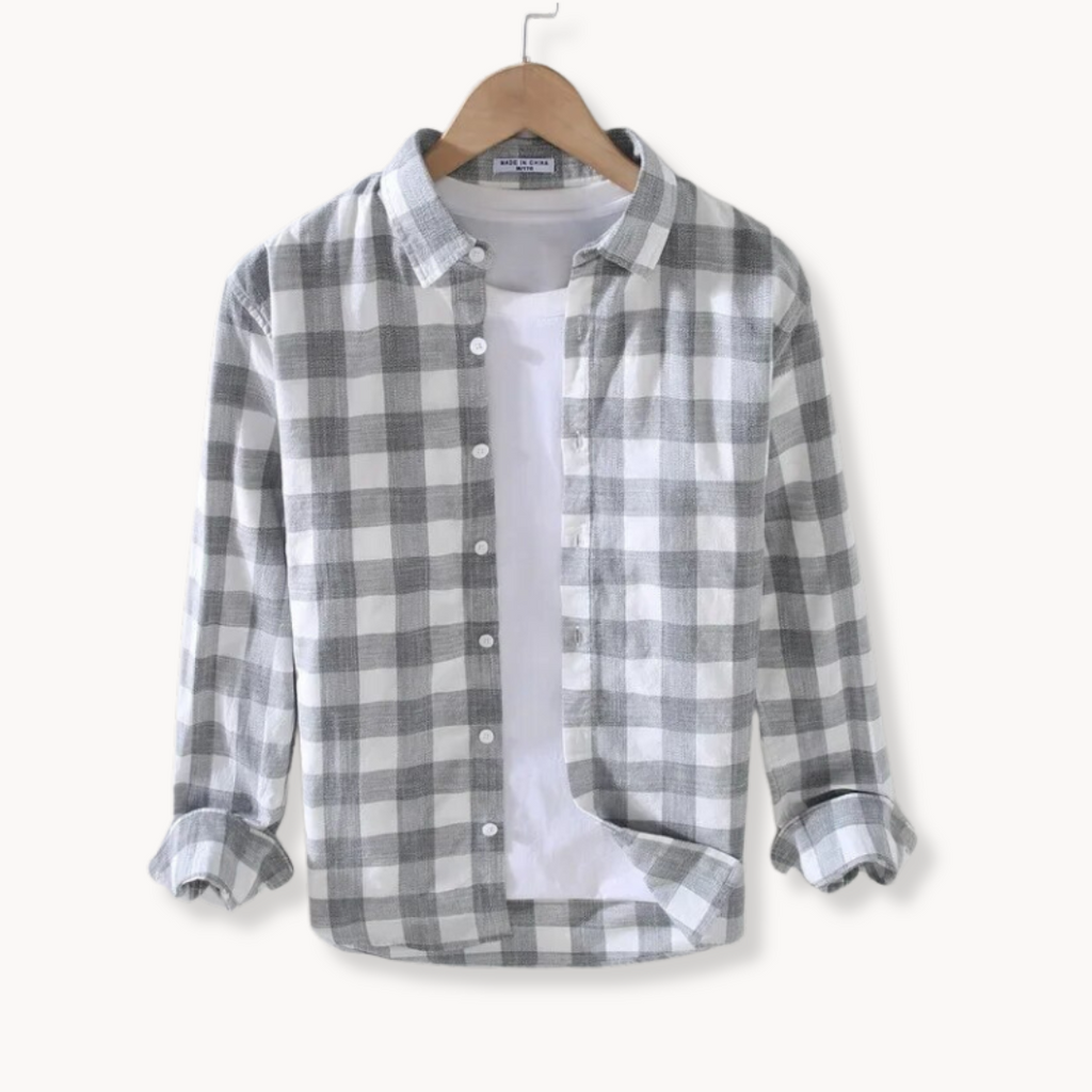 Men's Long Sleeve Check Shirt - Point Collar - Button Front - Chest Pocket - Regular Fit