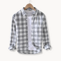 Men's Long Sleeve Check Shirt - Point Collar - Button Front - Chest Pocket - Regular Fit