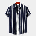 Men’s Vertical Stripe Short Sleeve Button-Up Shirt