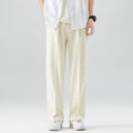 Men's Straight-Leg Dress Trousers - Smart Casual Pleated Pants with Elastic Waist and Slant Pockets