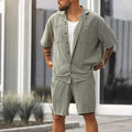 Men’s Green Short Sleeve Button-Down Shirt and Drawstring Shorts Two-Piece Set