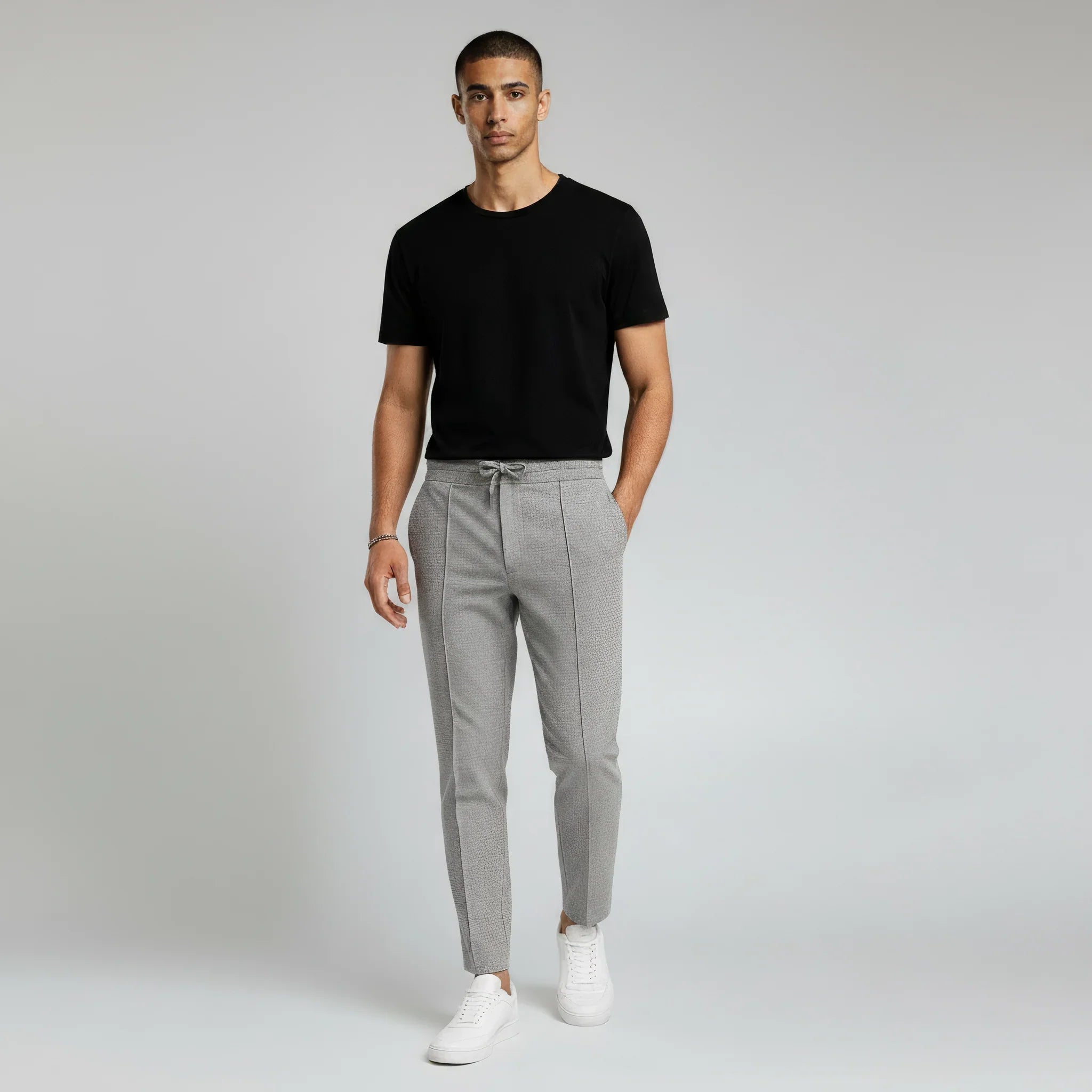 Men’s Slim Fit Drawstring Trousers with Textured Finish