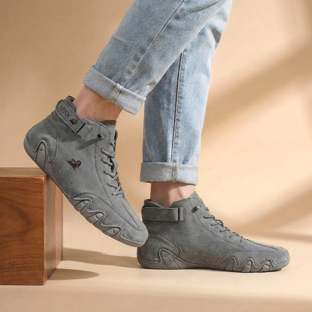 Men's High Top Casual Trainers - Lace-Up Ankle Strap Contrast Sole