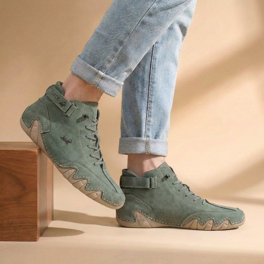 Men's High Top Casual Trainers - Lace-Up Ankle Strap Contrast Sole