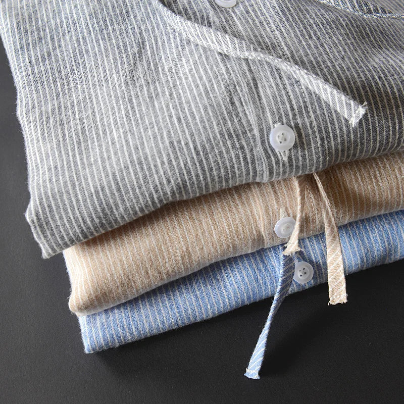 Men's Long-Sleeve Linen Blend Hooded Shirt - Casual Button-Front Shirt with Drawstring Hood and Curved Hem