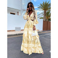 Women’s Printed Long Sleeve Maxi Dress with Cut-Out Waist