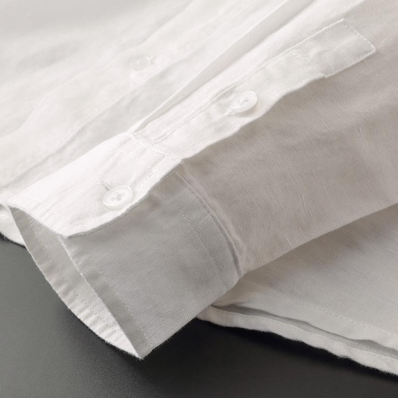 Men's Long-Sleeve Linen Blend Hooded Shirt - Casual Button-Front Shirt with Drawstring Hood and Curved Hem