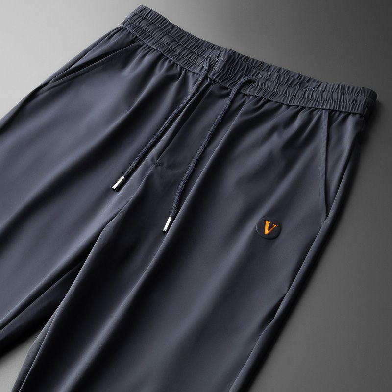 Men’s Short Sleeve Polo Shirt and Trousers Set with Button Placket and Drawstring Waist
