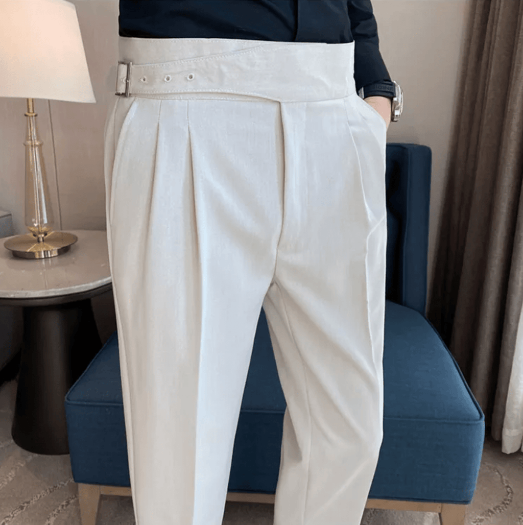 High Waisted Pleated Men's Formal Straight Fit Trousers