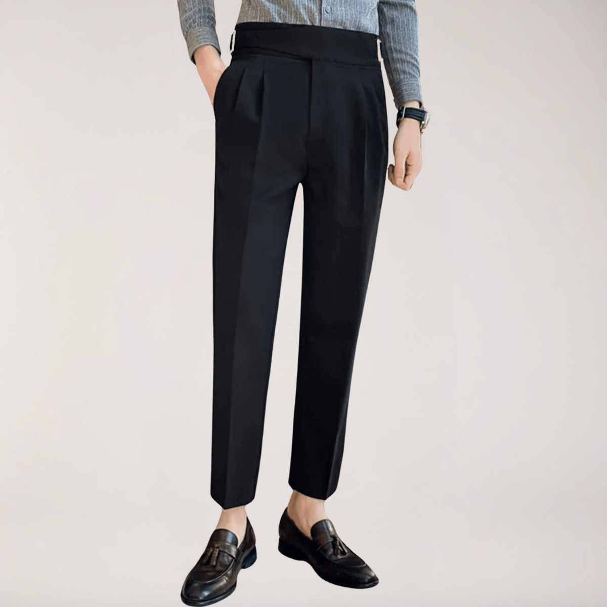 High Waisted Pleated Men's Formal Straight Fit Trousers