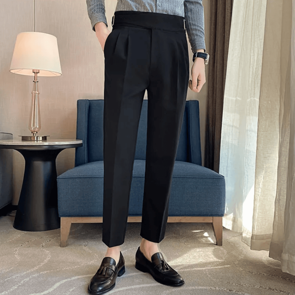 High Waisted Pleated Men's Formal Straight Fit Trousers