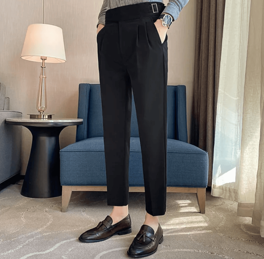 High Waisted Pleated Men's Formal Straight Fit Trousers