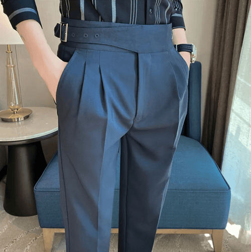 High Waisted Pleated Men's Formal Straight Fit Trousers