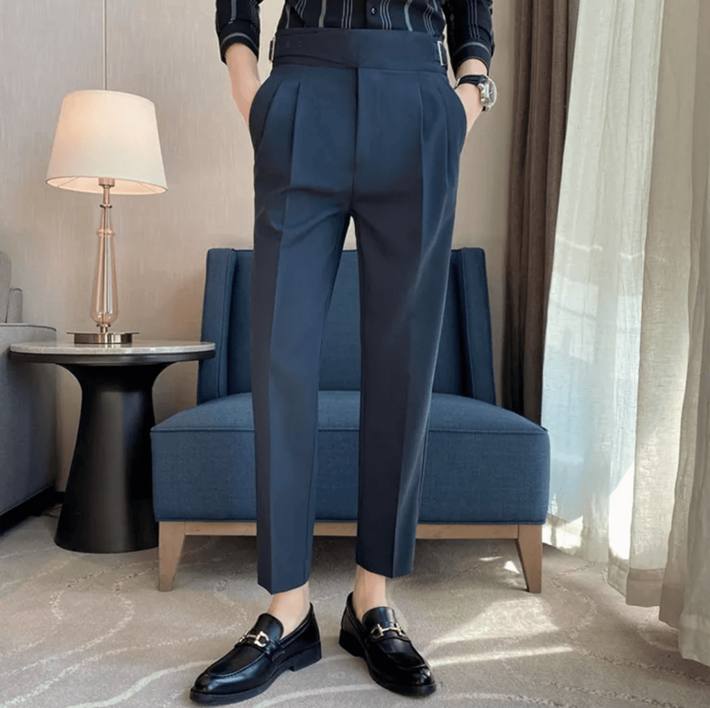 High Waisted Pleated Men's Formal Straight Fit Trousers