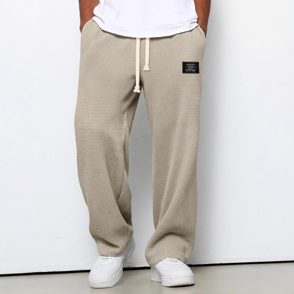Men's Wide-Leg Waffle-Knit Track Trousers with Drawstring Waist