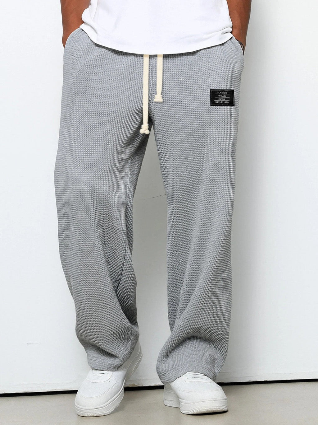 Men's Wide-Leg Waffle-Knit Track Trousers with Drawstring Waist