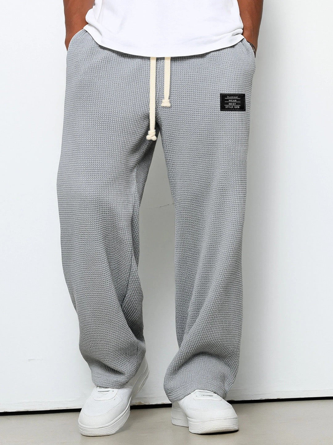 Men's Wide-Leg Waffle-Knit Track Trousers with Drawstring Waist