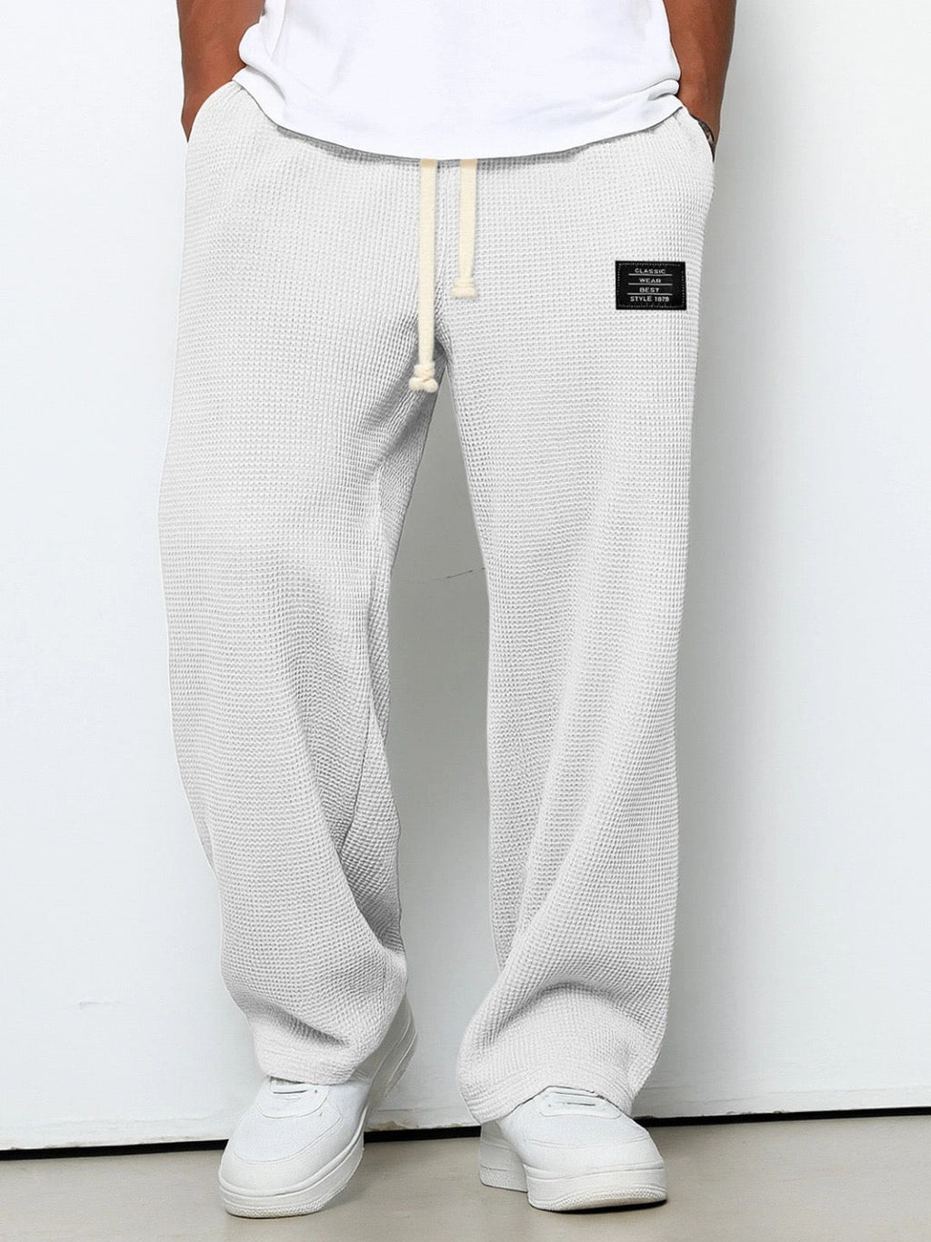 Men's Wide-Leg Waffle-Knit Track Trousers with Drawstring Waist