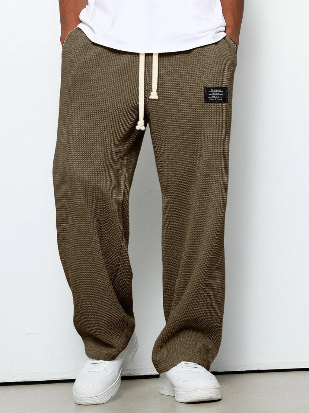 Men's Wide-Leg Waffle-Knit Track Trousers with Drawstring Waist