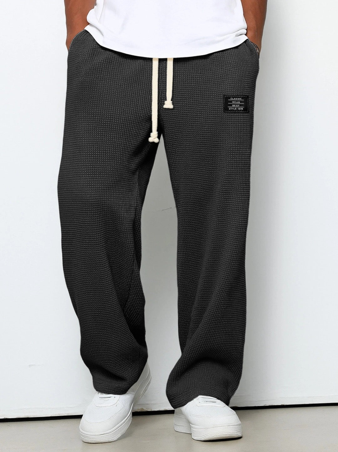 Men's Wide-Leg Waffle-Knit Track Trousers with Drawstring Waist