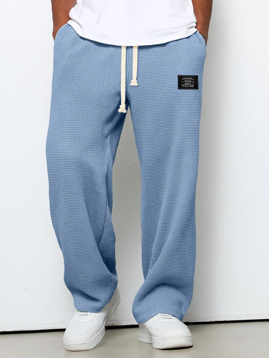 Men's Wide-Leg Waffle-Knit Track Trousers with Drawstring Waist