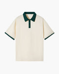 Men's Relaxed Fit Contrast Collar Polo Shirt - Short Sleeve with Button Placket and Contrast Tips