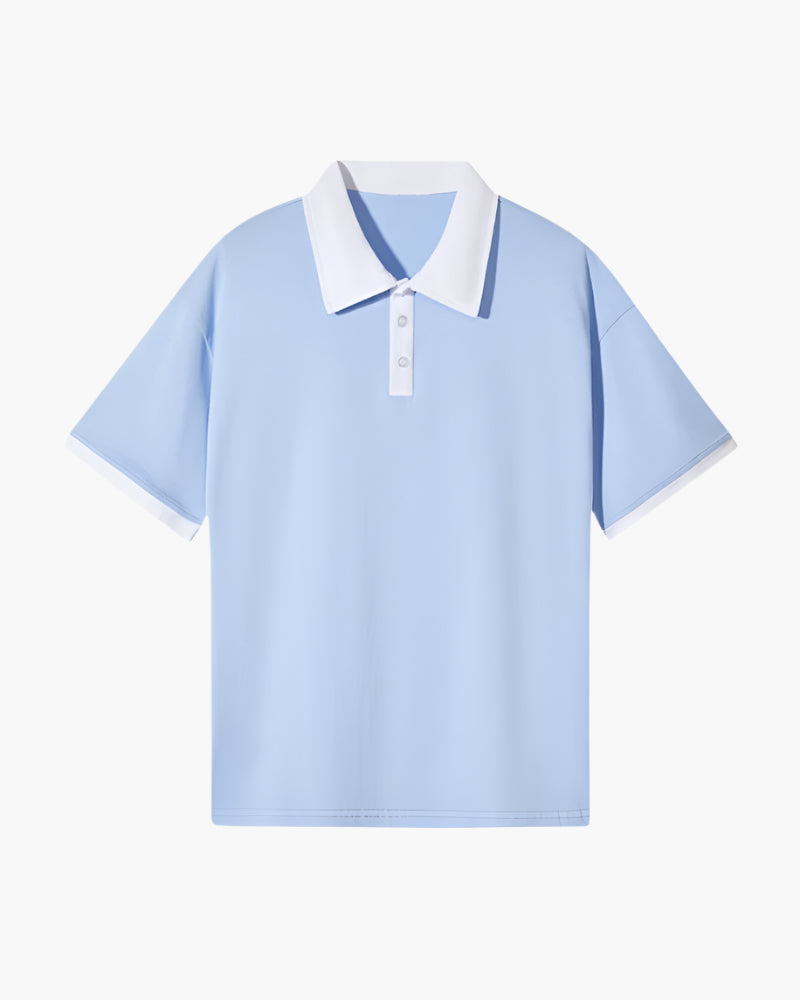 Men's Relaxed Fit Contrast Collar Polo Shirt - Short Sleeve with Button Placket and Contrast Tips