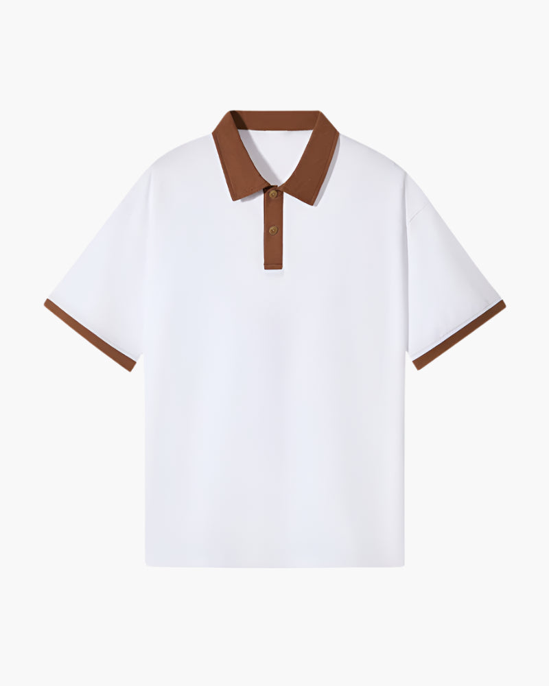Men's Relaxed Fit Contrast Collar Polo Shirt - Short Sleeve with Button Placket and Contrast Tips