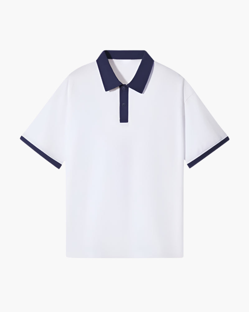 Men's Relaxed Fit Contrast Collar Polo Shirt - Short Sleeve with Button Placket and Contrast Tips
