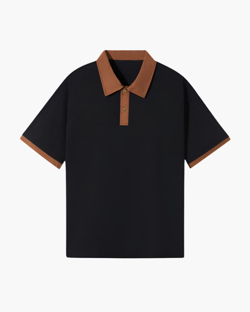 Men's Relaxed Fit Contrast Collar Polo Shirt - Short Sleeve with Button Placket and Contrast Tips