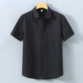 Men's Short Sleeve Button-Up Shirt - Textured Stripe - Point Collar - Casual Summer