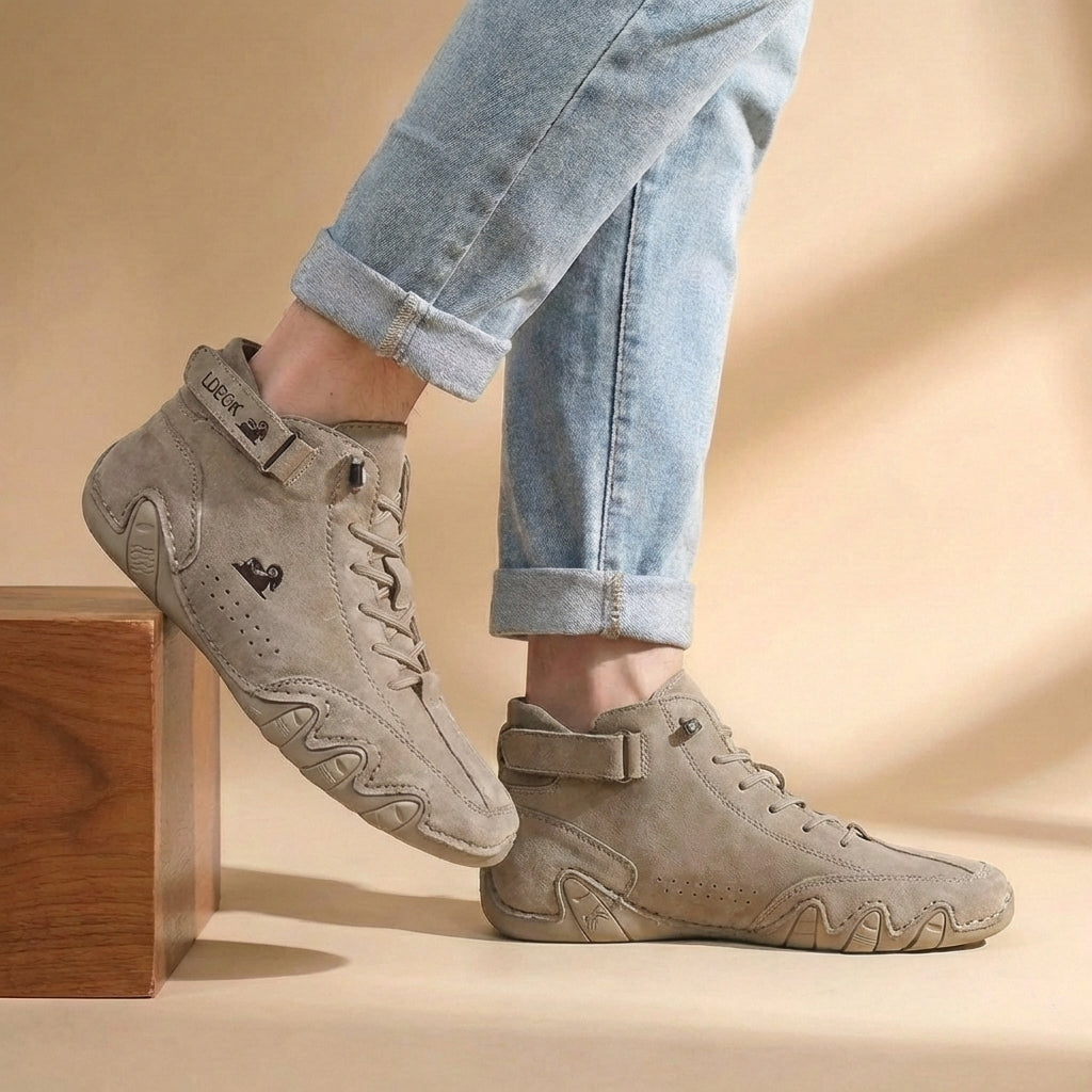 Men's High Top Casual Trainers - Lace-Up Ankle Strap Contrast Sole