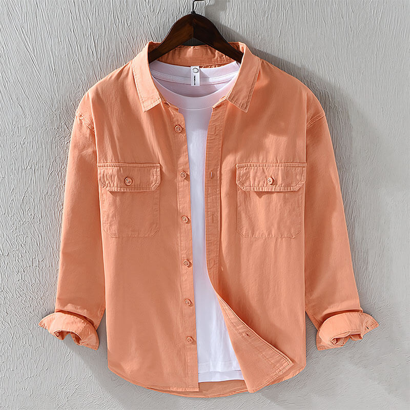 Men’s Long Sleeve Button Front Shirt with Chest Flap Pockets