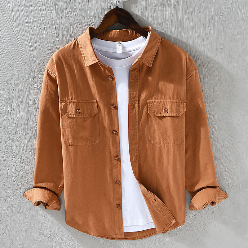 Men’s Long Sleeve Button Front Shirt with Chest Flap Pockets
