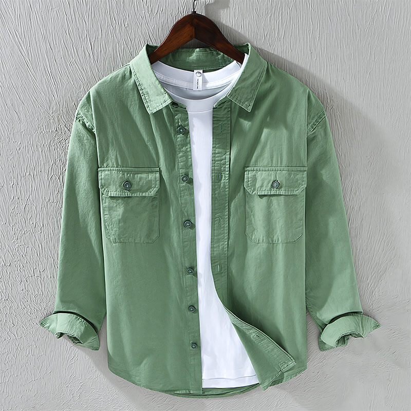 Men’s Long Sleeve Button Front Shirt with Chest Flap Pockets