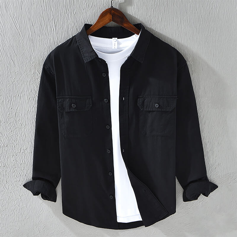 Men’s Long Sleeve Button Front Shirt with Chest Flap Pockets