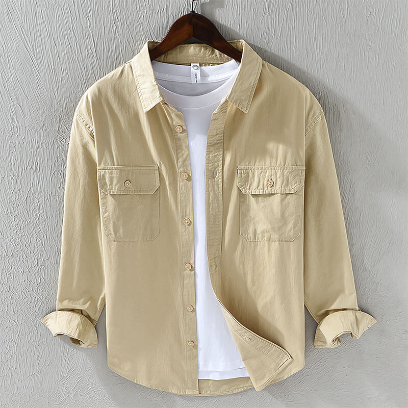 Men’s Long Sleeve Button Front Shirt with Chest Flap Pockets