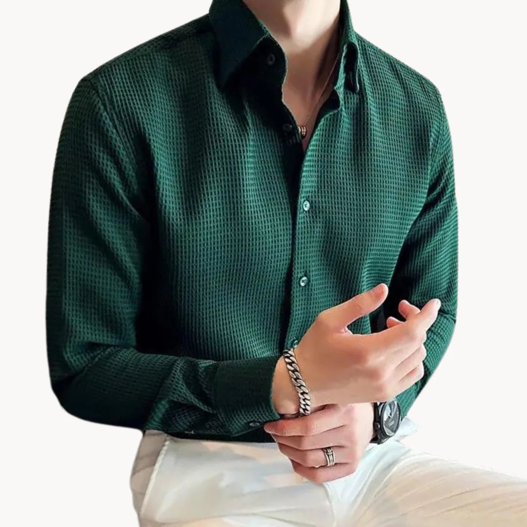 Men’s Slim Fit Long Sleeve Button-Down Shirt with Textured Finish