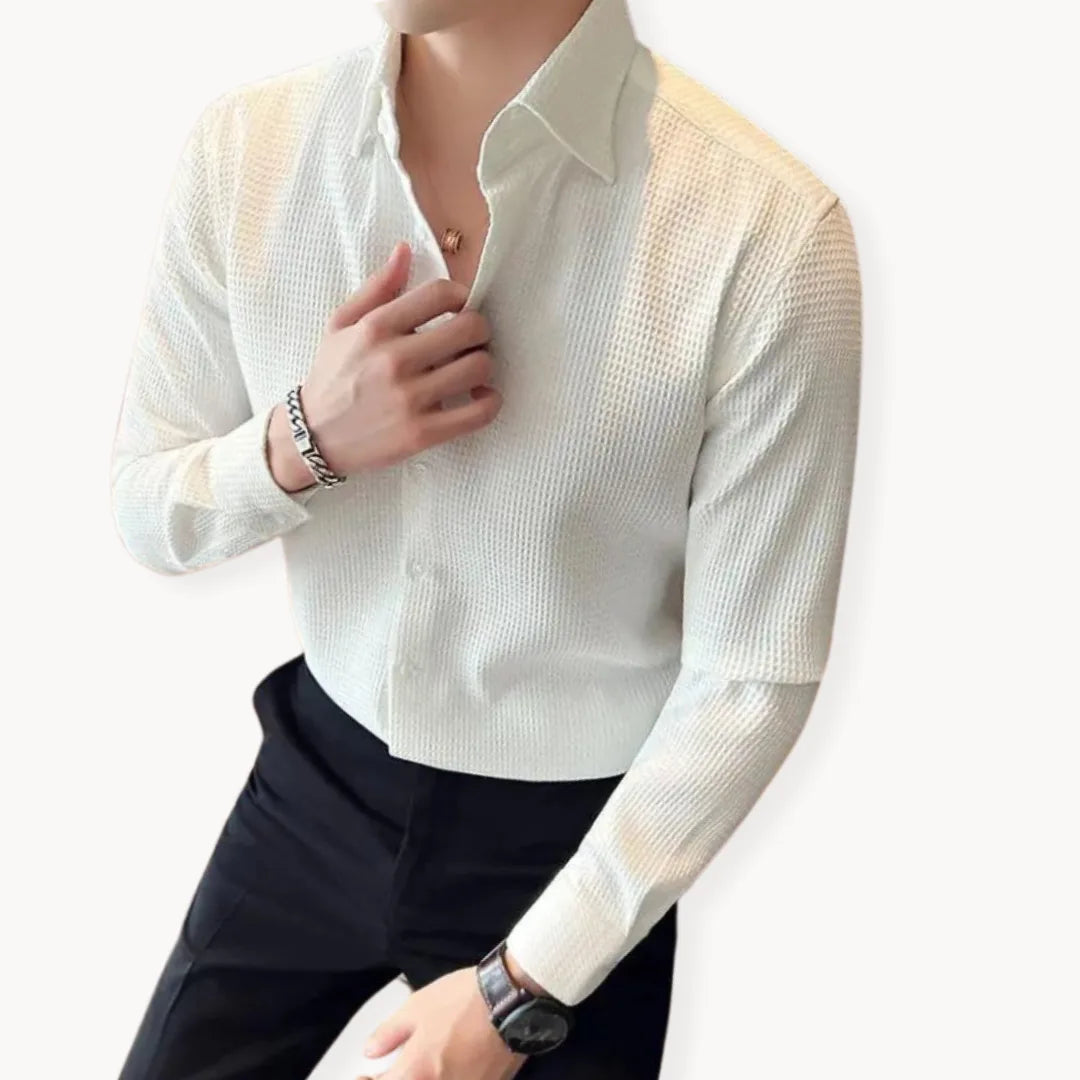 Men’s Slim Fit Long Sleeve Button-Down Shirt with Textured Finish