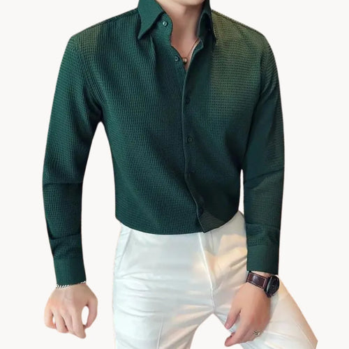 Men’s Slim Fit Long Sleeve Button-Down Shirt with Textured Finish