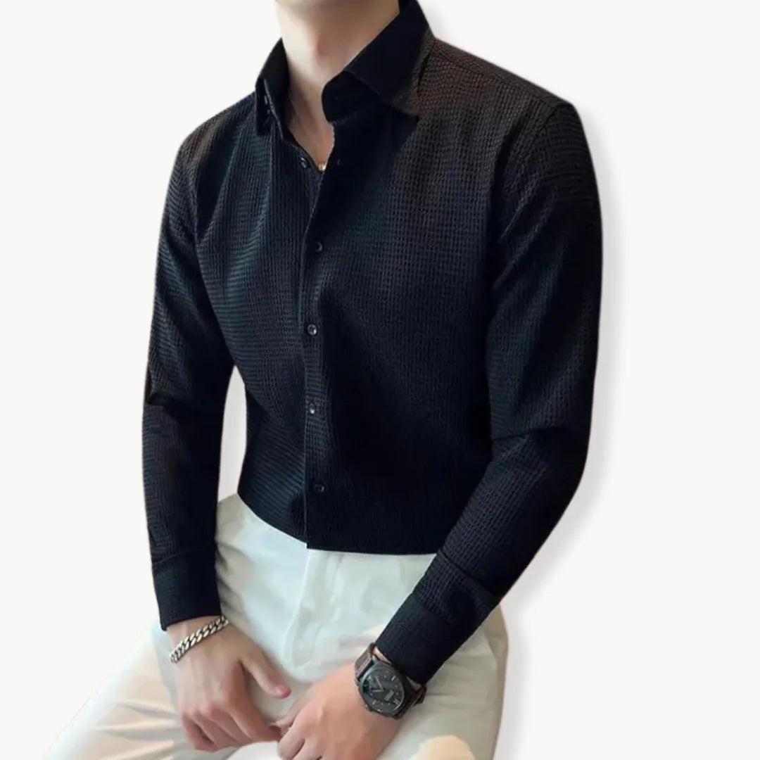 Men’s Slim Fit Long Sleeve Button-Down Shirt with Textured Finish