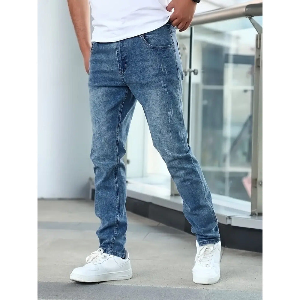 Men’s Mid Rise Straight Cut Jeans with Fly Front and Belt Loops
