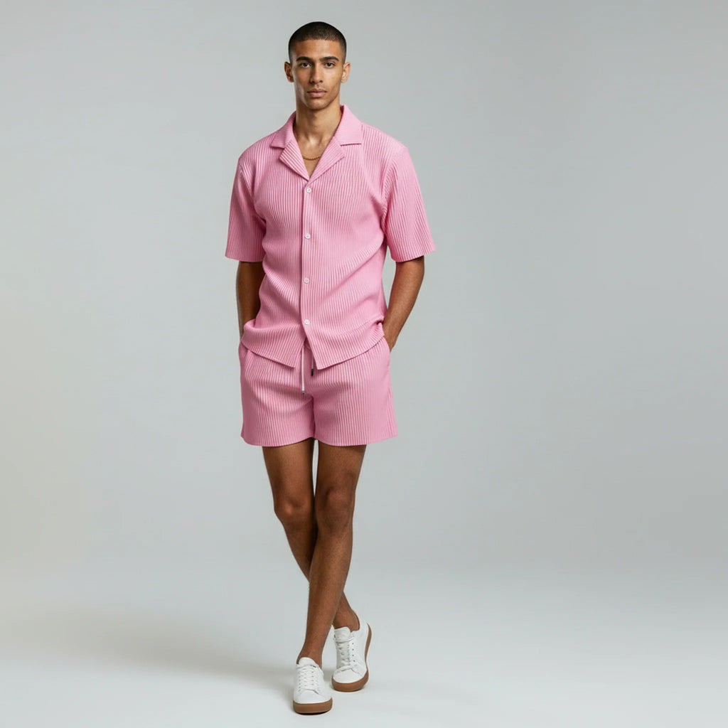 Men’s Ribbed Short Sleeve Shirt and Shorts Co-Ord Set