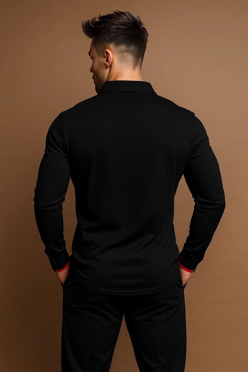 Men’s Long Sleeve Polo Shirt with Collar and Button Placket