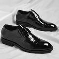 Men’s Black Patent Oxford Dress Shoes – Gloss Textured Finish with Lace-Up Closure